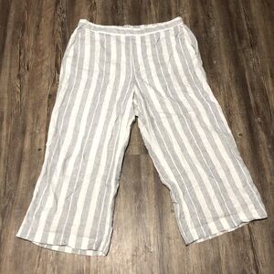 Old Navy Cropped Wide Leg Linen Pants Women's 12p Multi Blue Striped High Rise